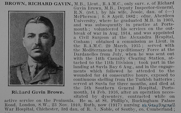 Brown R G Lt Royal Army Medical Corps Obit