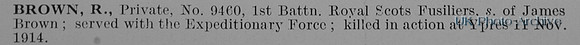Brown R Pte 9460 1st Royal Scots Fusiliers
