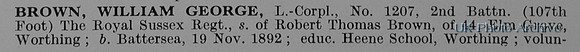 Brown W G LCpl 1207 2nd Royal Sussex Regiment Obit Part 1