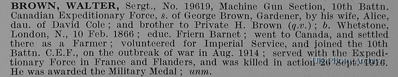 Brown W Sergt 19619 10th Canadian Expeditionary Force