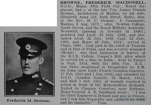 Browne F M Major DSO Royal Engineers