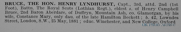 Bruce H L Captain The Hon 2nd Royal Scots Obit Part 1