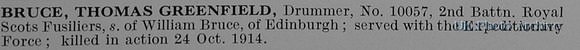 Bruce T G Drummer 10057 2nd Royal Scots Fusiliers