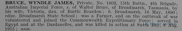Bruce W J Pte 1602 15th Australian Imperial Force
