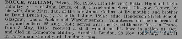 Bruce W Pte 19350 11th Highland Light Infantry