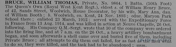Bruce W T Pte 9864 1st Royal West Kent Regiment