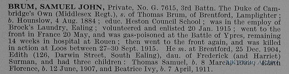 Brum S J Pte G-7615 3rd Middlesex Regiment