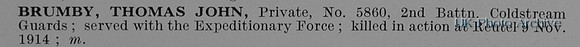 Brumby T J Pte 5860 2nd Coldstream Guards