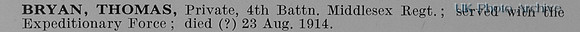 Bryan T Pte 4th Middlesex Regiment