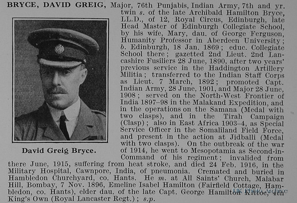 Bryce D G Major Indian Army Obit