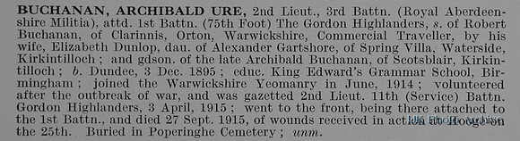 Buchanan A U 2nd Lt 1st Gordon Highlanders