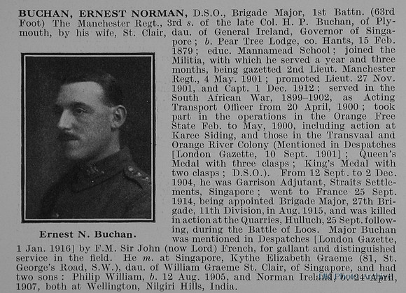 Buchan E B Major DSO 1st Manchester Regiment Obit