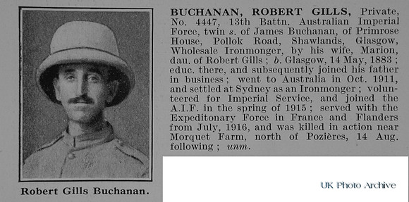 Buchanan R G Pte 4447 13th Australian Imperial Force Obit