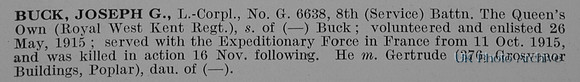 Buck J G LCpl G-6638 8th Royal West Kent Regiment