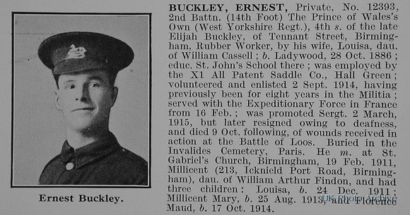 Buckley E Pte 12393 2nd West Yorkshire Regiment Obit