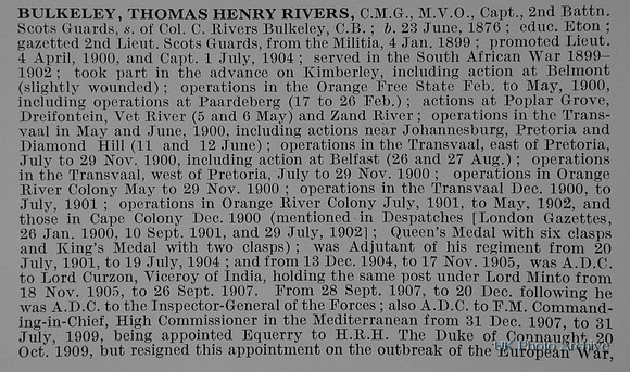 Bulkeley T H R Captain CMG MVO 2nd Scots Guards Obit Part 1