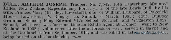 Bull A J Tpr 7-542 10th Canterbury Mounted Rifles NZEF