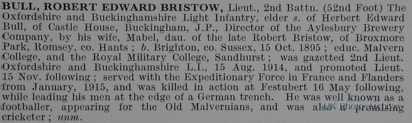 Bull R E B Lt 2nd Oxford And Bucks Light Infantry