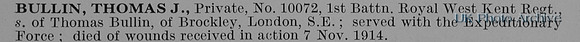 Bullin T J Pte 10072 1st Royal West Kent Regiment