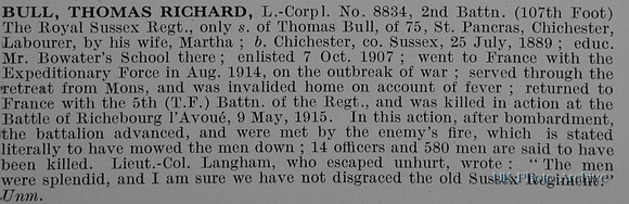 Bull T R LCpl 8834 2nd Royal Sussex Regiment