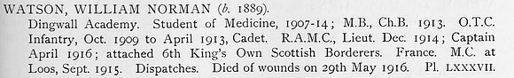 Watson W N Captain MC Royal Army Medical Corps Obit