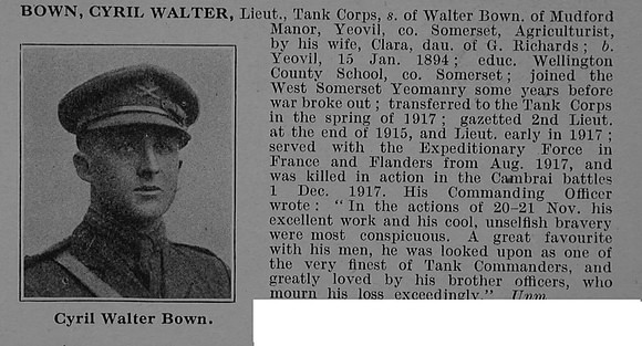 Bown C W Lt Tank Corps Obit