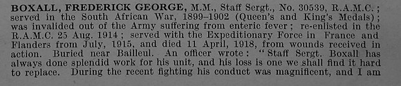 Boxall F G Staff Sergt MM 30539 Royal Army Medical Corps Obit Part 1