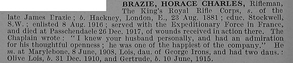 Brazie H C Rfn Kings Royal Rifle Corps Obit