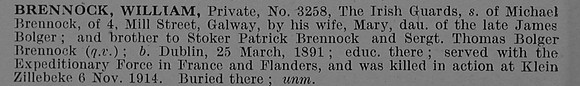 Brennock W Pte 3258 1st Irish Guards