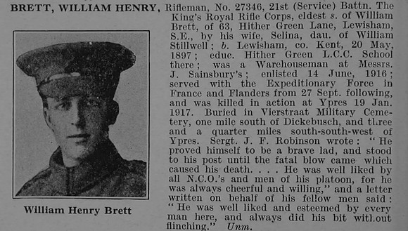 Brett W H Rfn 27346 21st Kings Royal Rifle Corps Obit