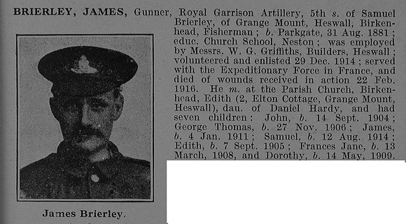 Brierley J Gnr Royal Garrison Artillery Obit
