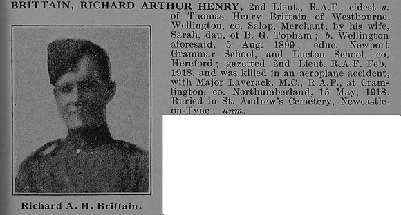 Brittain R A H 2nd Lt Royal Air Force Obit