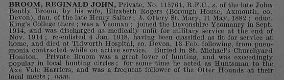 Broom R J Pte 115761 Royal Flying Corps Obit
