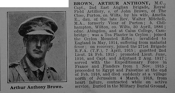 Brown A A Captain MC Royal Field Artillery Obit Part 1