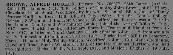 Brown A H Pte Pte 766377 28th London Regiment Obit