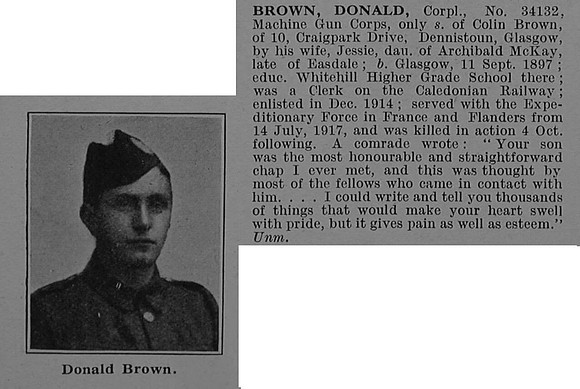 Brown D Cpl 34132 Machine Gun Corps Obit