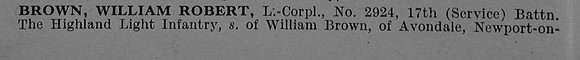 Brown W R L/Cpl 2924 17th Highland Light Infantry Obit Part 1