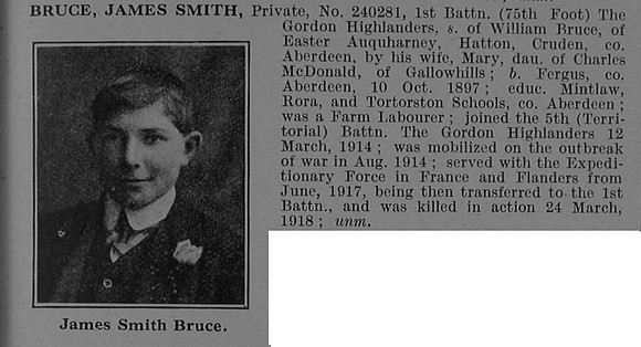 Bruce J S Pte 240281 1st Gordon Highlanders Obit