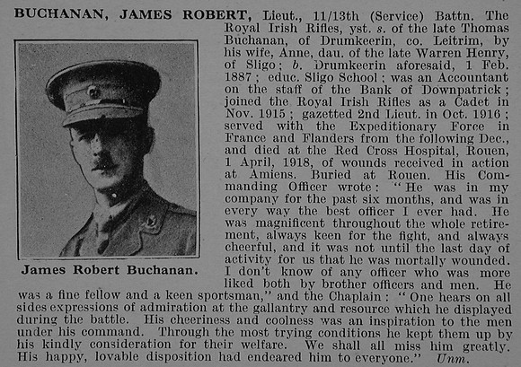 Buchanan J R Lt 11th Royal Irish Rifles Obit