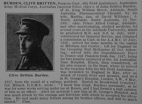 Burden C B Captain Australian Army Medical Corps Obit
