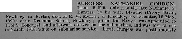 Burgess N G Lt H.M. Submarine H.5. Royal Naval Reserve Obit Part 1