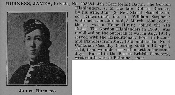 Burness J Pte 203684 4th Gordon Highlanders Obit