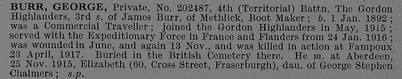 Burr G Pte 202847 4th Gordon Highlanders Obit