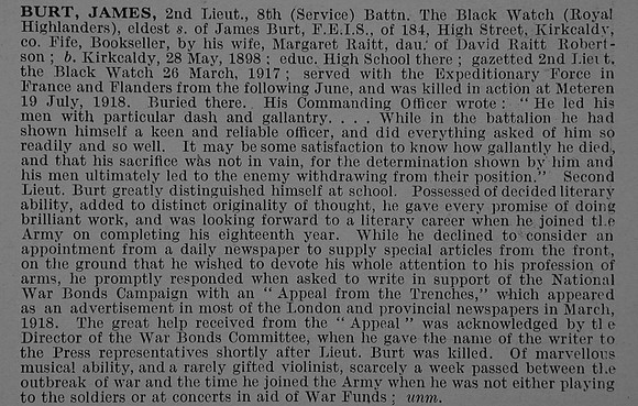 Burt J 2nd Lt 8th Black Watch Obit