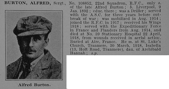 Burton A Sergt 108852 Royal Flying Corps Obit