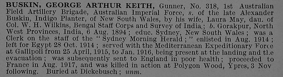 Buskin G A K Gnr 318 Australian Field Artillery Obit