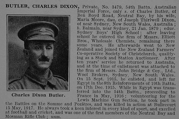 Butler C D Pte 3479 54th Australian Infantry Obit