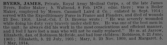 Byers J Pte Royal Army Medical Corps Obit