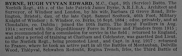 Byrne H V E Captain MC 9th Norfolk Regiment Obit Part 1