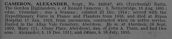 Cameron A Sergt 242047 4th Gordon Highlanders Obit